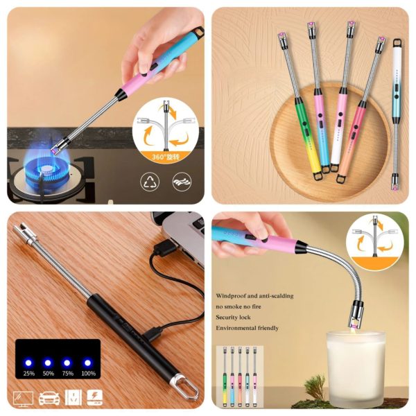Arc Lighter With USB Charging | Flameless Windproof | Led Battery Display | Safety Switch | Rotate 360 Degrees ( Random Color )