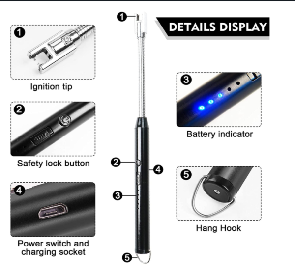 Arc Lighter With USB Charging | Flameless Windproof | Led Battery Display | Safety Switch | Rotate 360 Degrees ( Random Color )