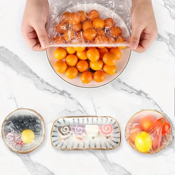 100pcs Disposable Plastic Wrap Covers, Elastic & Tight, Food-grade Fresh-keeping, Dust & Insect-proof, Kitchen Accessories – Disposable Food Wrap