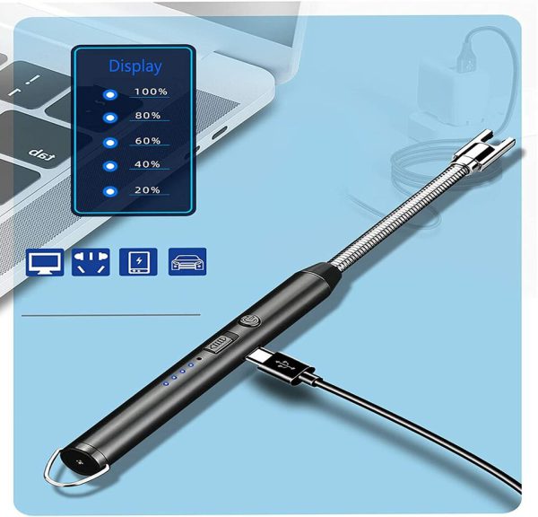Arc Lighter With USB Charging | Flameless Windproof | Led Battery Display | Safety Switch | Rotate 360 Degrees ( Random Color )