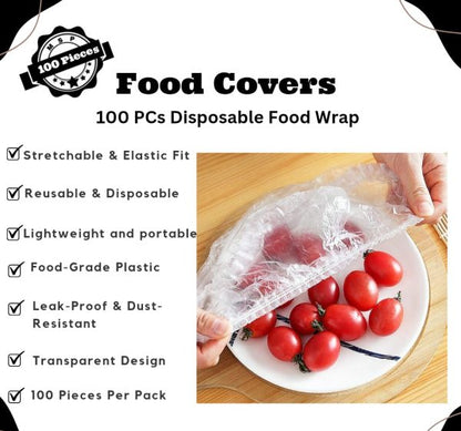 100pcs Disposable Plastic Wrap Covers, Elastic & Tight, Food-grade Fresh-keeping, Dust & Insect-proof, Kitchen Accessories – Disposable Food Wrap